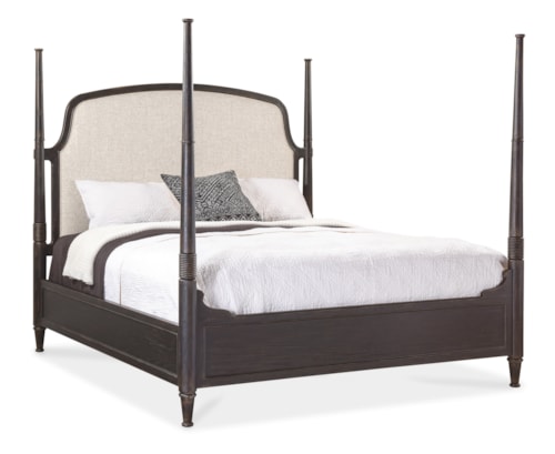 Traditional Queen Poster Bed with Upholstered Headboard