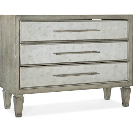 Transitional Three-Drawer Chest with Antique Glass Front Drawers