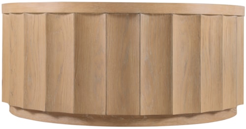 Contemporary 40" Round Scalloped Oak Coffee Table with Hidden Casters