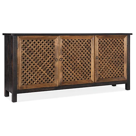 Transitional Two Tone Wood Lattice TV Stand with Power Outlets