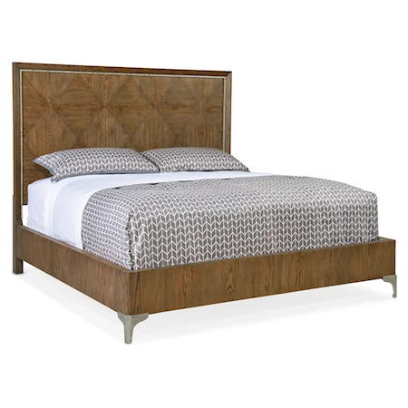 Casual King Panel Bed with Metal Inlays