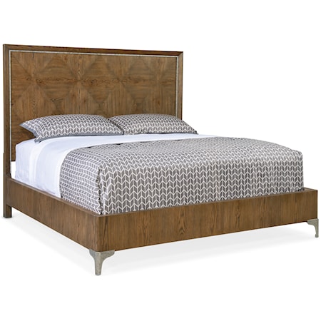Casual King Panel Bed with Metal Inlays