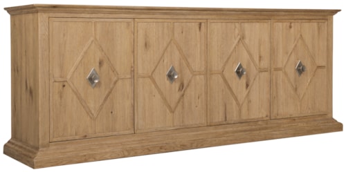 Relaxed Transitional Four-Door TV & Entertainment Credenza with Wine Storage