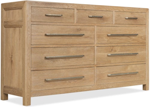 Relaxed Transitional Nine-Drawer Dresser with Jewelry Tray