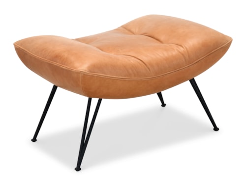 Modern Casual Leather Chair Ottoman with Spindle Legs