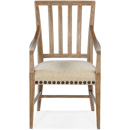 Casual Vintage Natural Arm Chair with Upholstered Cushion