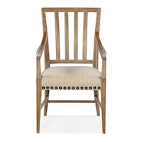 Casual Vintage Natural Arm Chair with Upholstered Cushion