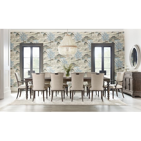 Traditional Dining Set with Upholstered Chairs and Buffet