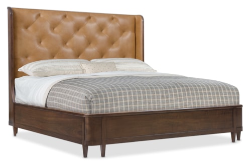 Traditional Leather Queen Bed with Tufted Headboard