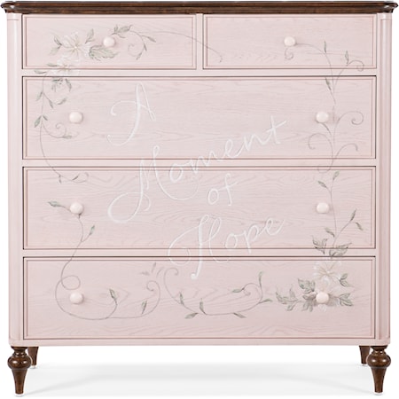 Transitional 5-Drawer Accent Chest with Turned Legs and Handpainted Floral Motifs