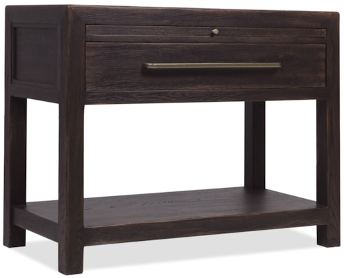 Transitional Stone-Top Single-Drawer Nightstand with Pull-Out Tray