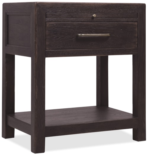Relaxed Transitional Single-Drawer Nightstand with Pull-Out Tray