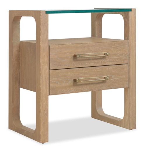 Contemporary 2-Drawer Nightstand with Glass Top