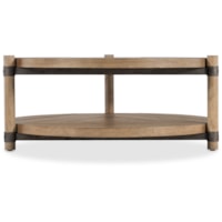 Rustic Round Cocktail Table with Metal Brackets