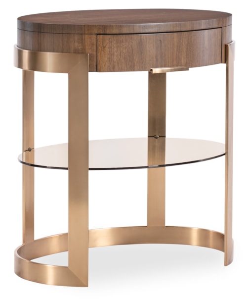 Transitional Oval Nightstand with Glass Shelf