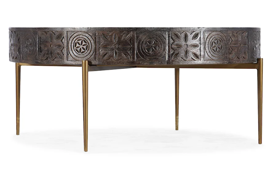 Commerce and Market Carved Round Cocktail Table by Hooker Furniture at Reeds Furniture