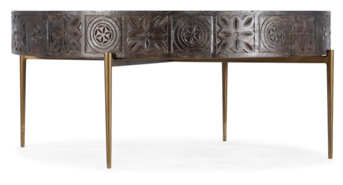 Boho Carved Mango Wood Coffee Table with Metal Legs