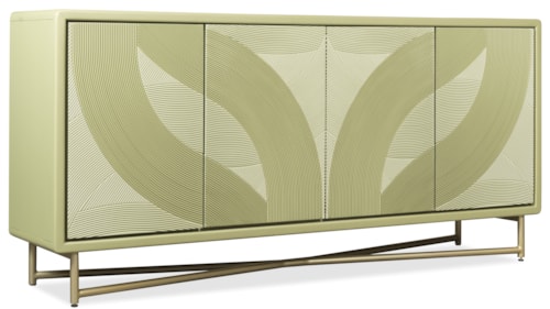 Casual Four-Door Touch-Latch Storage Credenza with Leafy Motif