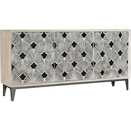 Contemporary 69 Inch Bone Inlay TV Stand with Power Outlets