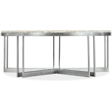 Contemporary Round Cocktail Table with White Onyx Stone Top