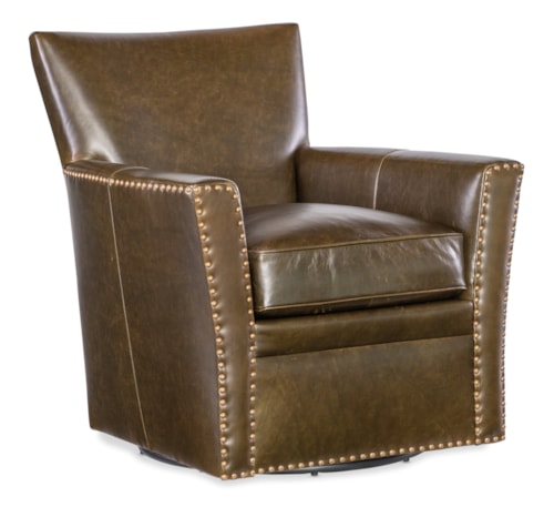 Transitional Upholstered Swivel Chair with Nailhead Trim