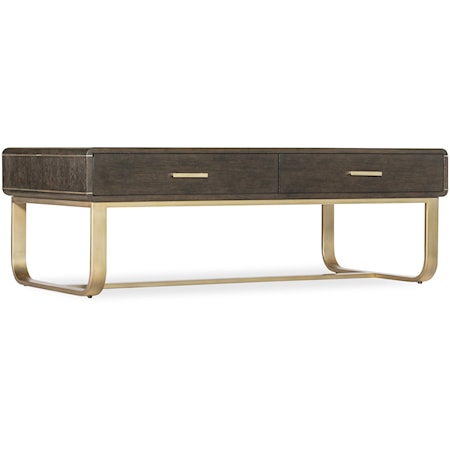 Contemporary 2-Drawer Cocktail Table with Gold Accents