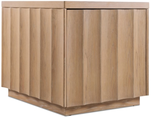 Contemporary Single-Door Scalloped Oak End Table with Locking Storage