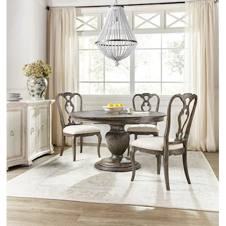 Traditional 4-Piece Dining Set with Round Table