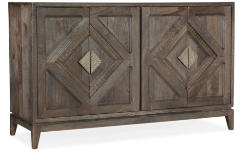 Rustic 4-Door Wood Cabinet with Diamond Motif