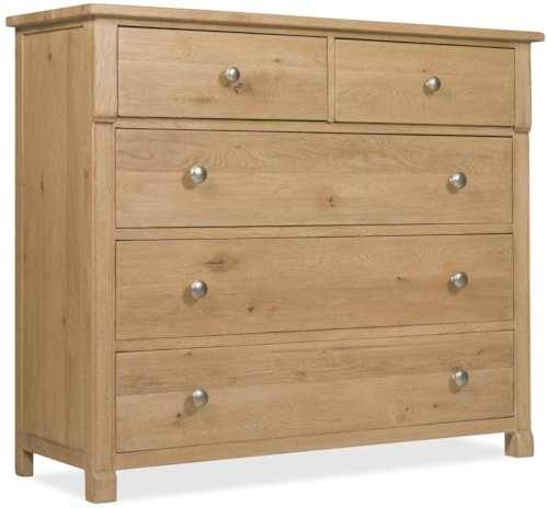 Relaxed Transitional Five-Drawer Chest with Self-Closing Drawers