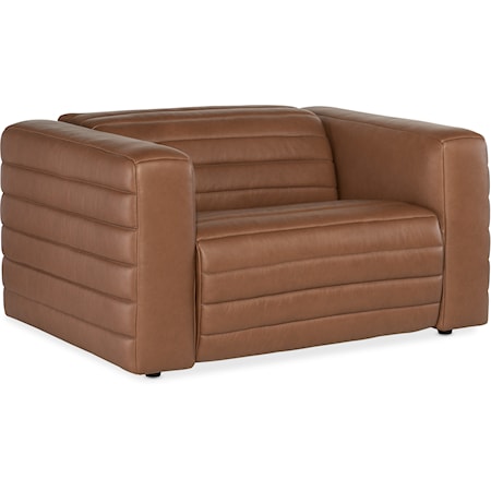 Contemporary Channeled Leather Power Recliner with Power Headrest