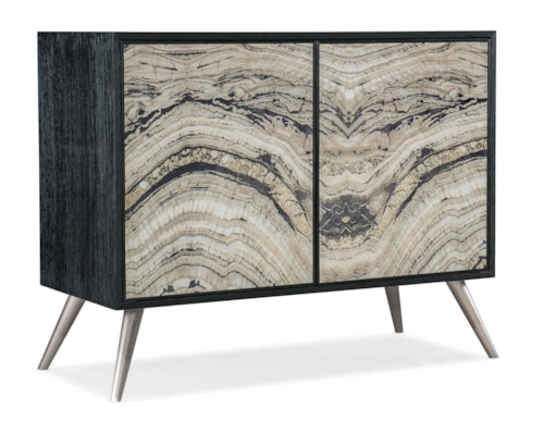 Transitional Two Door Chest with Painted Glass Doors