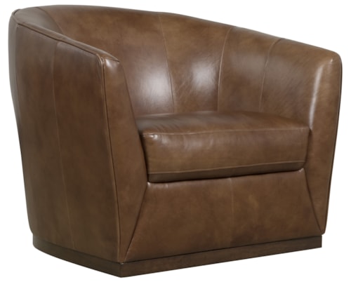 Casual Leather Barrel-Back Swivel Chair with Plinth Base