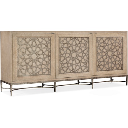 Transitional Three-Door Entertainment Console with Soft-Close Doors