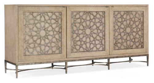 Transitional Three-Door Entertainment Console with Soft-Close Doors