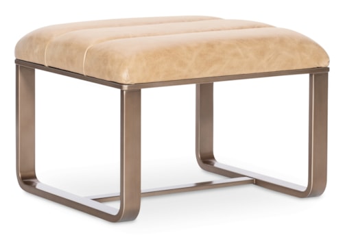 Industrial Glam Leather-Upholstered Metal Chair Ottoman