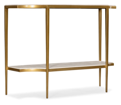 Transitional Travertine Stone Console Table with Gold Frame