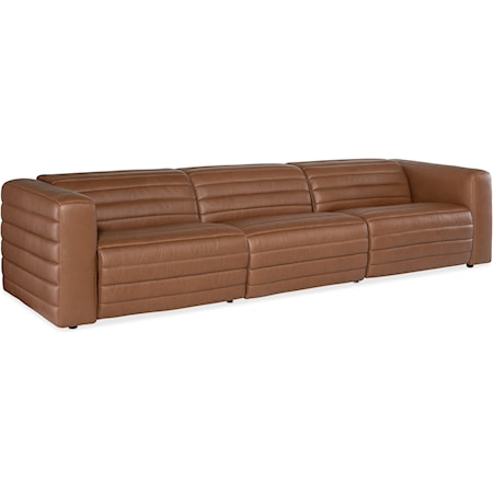 Contemporary 3-Piece Channeled Leather Power Reclining Sofa with Power Headrests