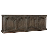 Traditional 4-Door Credenza with Wine Rack and Power Outlets