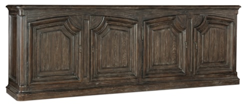 Traditional 4-Door Credenza with Wine Rack and Power Outlets