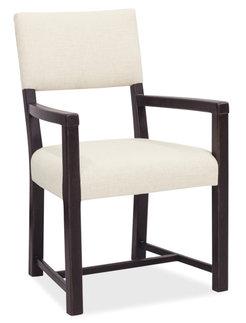 Relaxed Transitional Open-Back Upholstered Dining Arm Chair