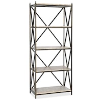 Transitional Etagere Shelf with Marble Shelves and Hammerred Metal Frame