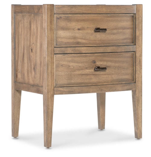 Rustic 2-Drawer Nightstand with Hammered Bar Pulls