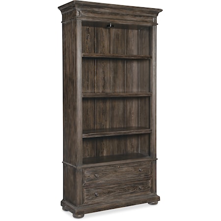 Traditional Bookcase with Locking File Drawer and Touch Lighting