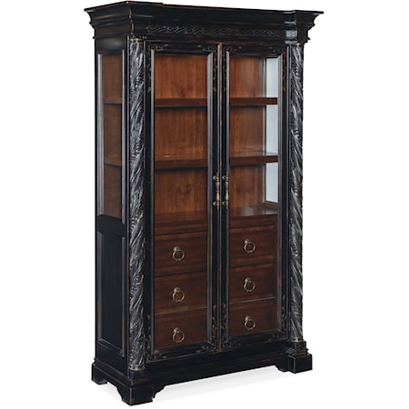 Traditional 3-Drawer Display Cabinet with Glass Doors