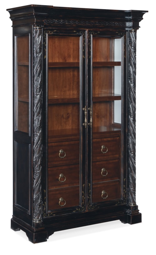 Traditional 3-Drawer Display Cabinet with Glass Doors