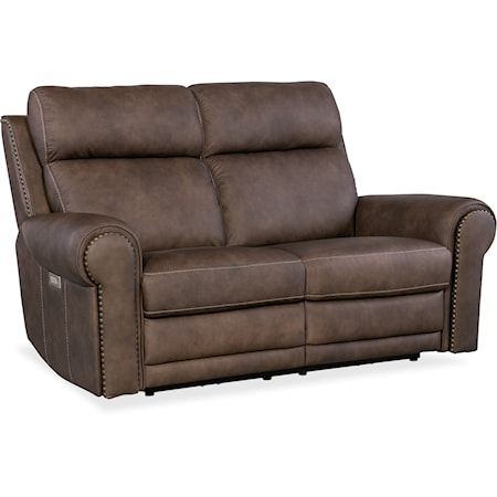 Traditional Power Loveseat with Power Headrest and Lumber