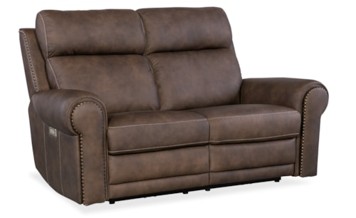 Traditional Power Loveseat with Power Headrest and Lumber