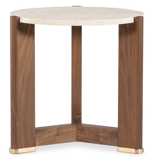 Transitional Round End Table with Metallic Base
