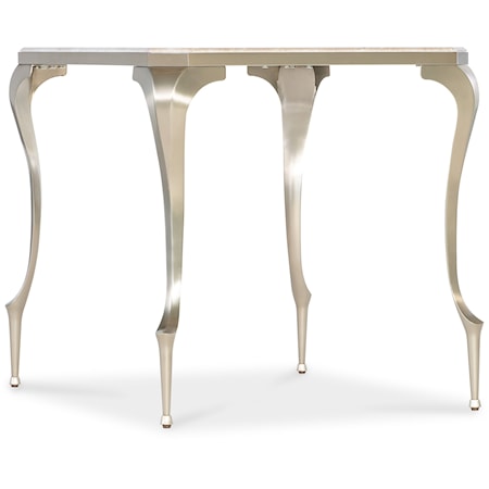 Transitional Rectangular Stone Top End Table with Metal Legs